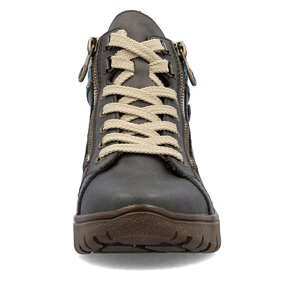 Rieker Women's Heike 05 Mid Side Zip Lace Waterproof Boot in Basalt