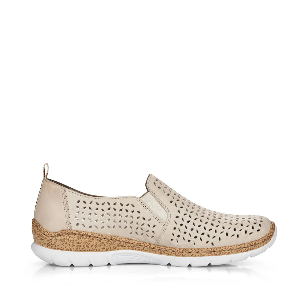 Rieker Women's Nikita 51 Perfed Slip On in Cream