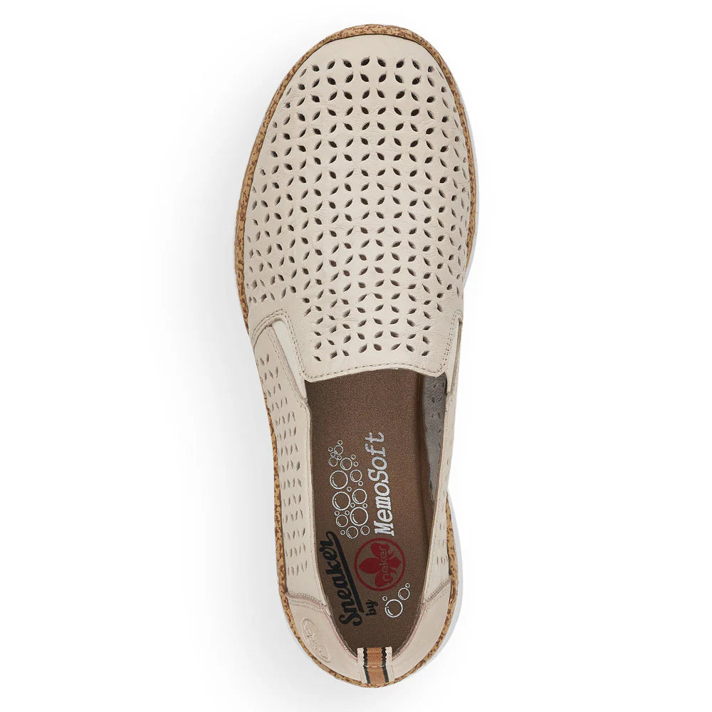 Rieker Women's Nikita 51 Perfed Slip On in Cream