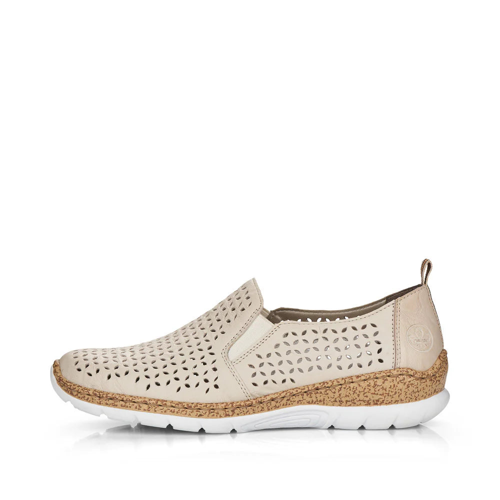Rieker Women's Nikita 51 Perfed Slip On in Cream