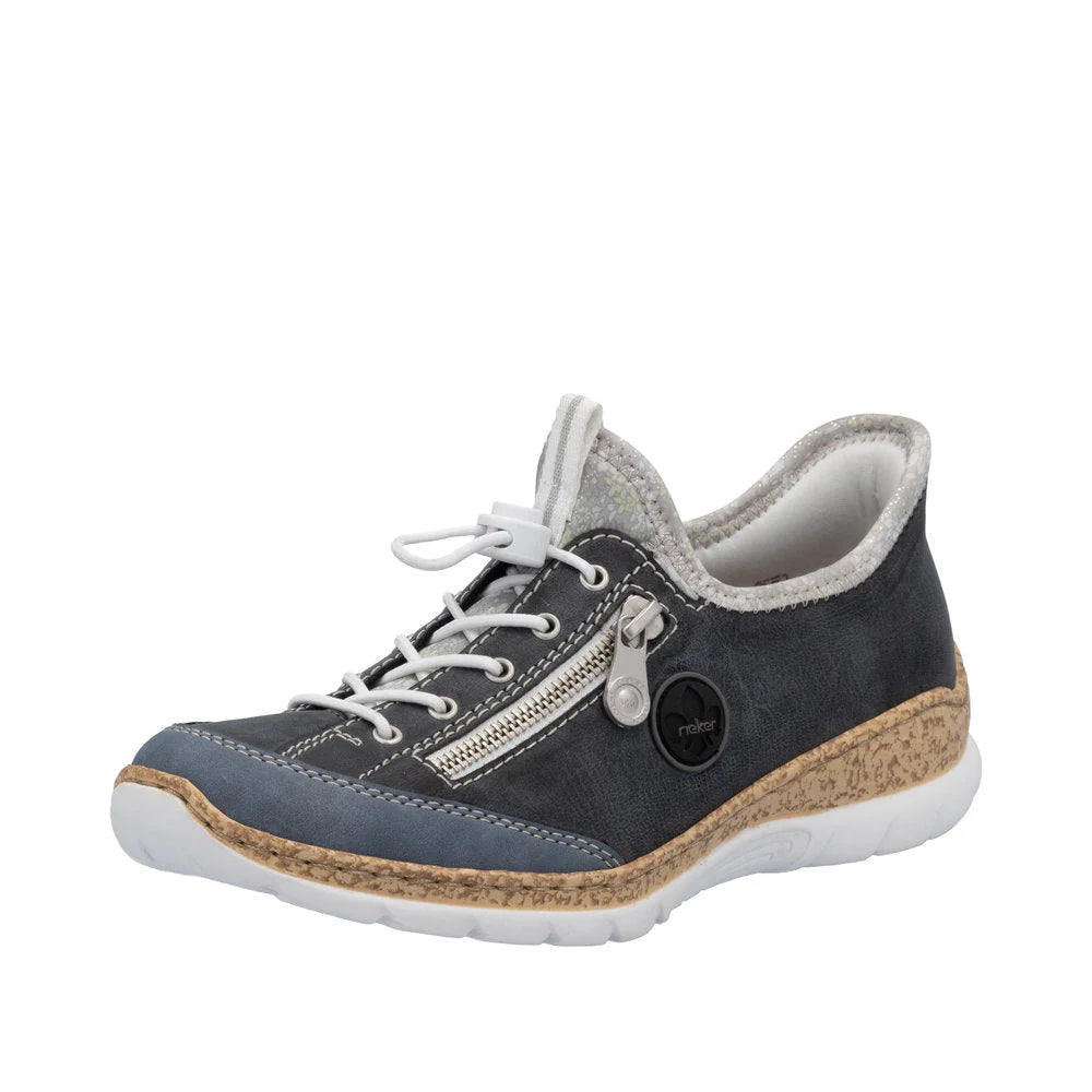 Rieker Women's Rieker Nikita F2 Bungee Closure Slip On in Navy Lightblue/Atlantic/Silverflower