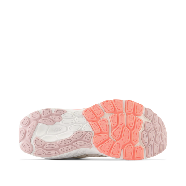 New Balance Women's Fresh Foam X 860v13 Sneaker in White with Light Gold Metallic and Grapefruit
