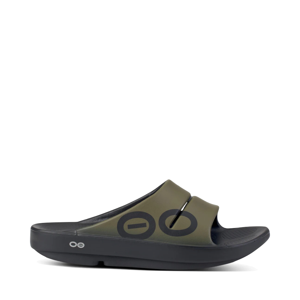 Side (right) view of OOfos OOahh Sport Slide for women.