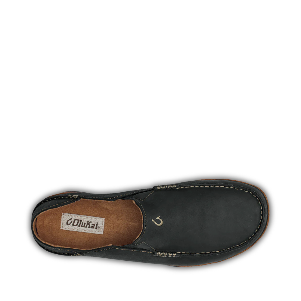 Top-down view of OluKai Moloa Moc Leather Slip On Shoe for men.
