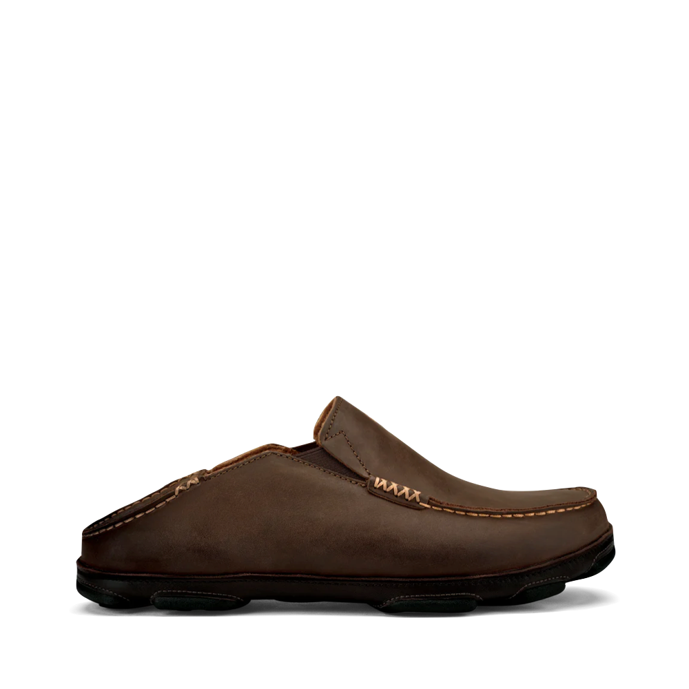 Side (right) view of OluKai Moloa Moc Leather Slip On Shoes for men.