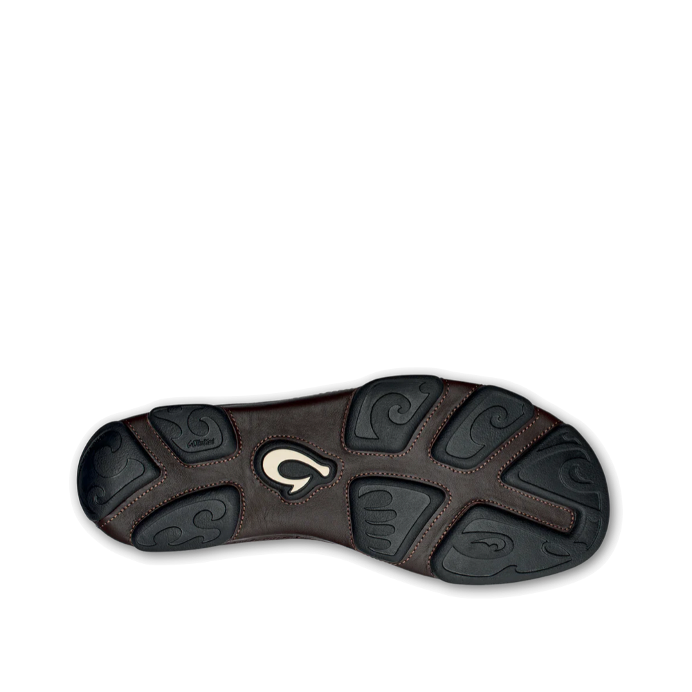 Bottom view of OluKai Moloa Moc Leather Slip On Shoes for men.