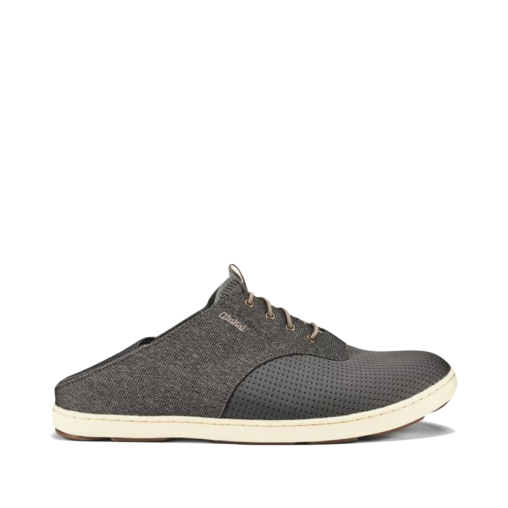 Side (right) view of OluKai Nohea Moku Mesh Slip On for men with back down.