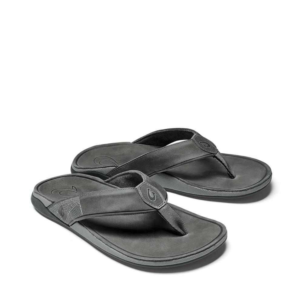 OluKai Men's Tuahine Leather Thong Flip Sandal (Stone)