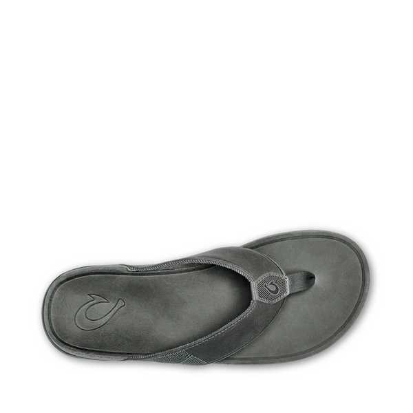 OluKai Men's Tuahine Leather Thong Flip Sandal in Stone