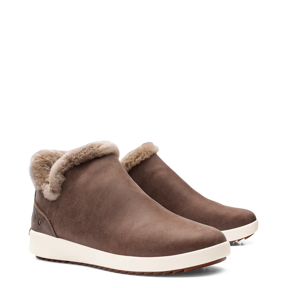 Mudguard and Toe view of OluKai Malua Hulu Waterproof Nubuck Slip On Bootie for women.