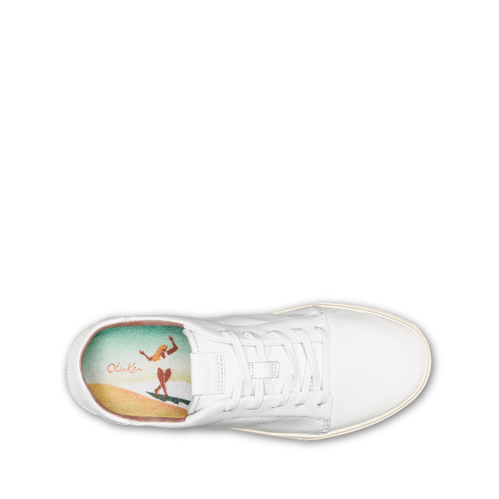 OluKai Women's Pehuea Lī ‘Ili Leather Sneaker in White