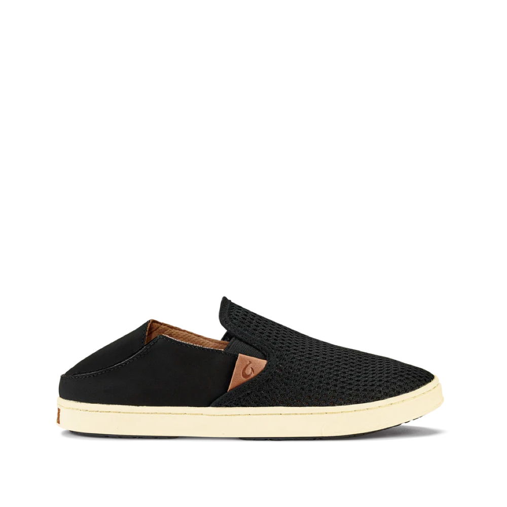 Side (right) heel down view of OluKai Pehuea Mesh Slip On Sneaker for women.