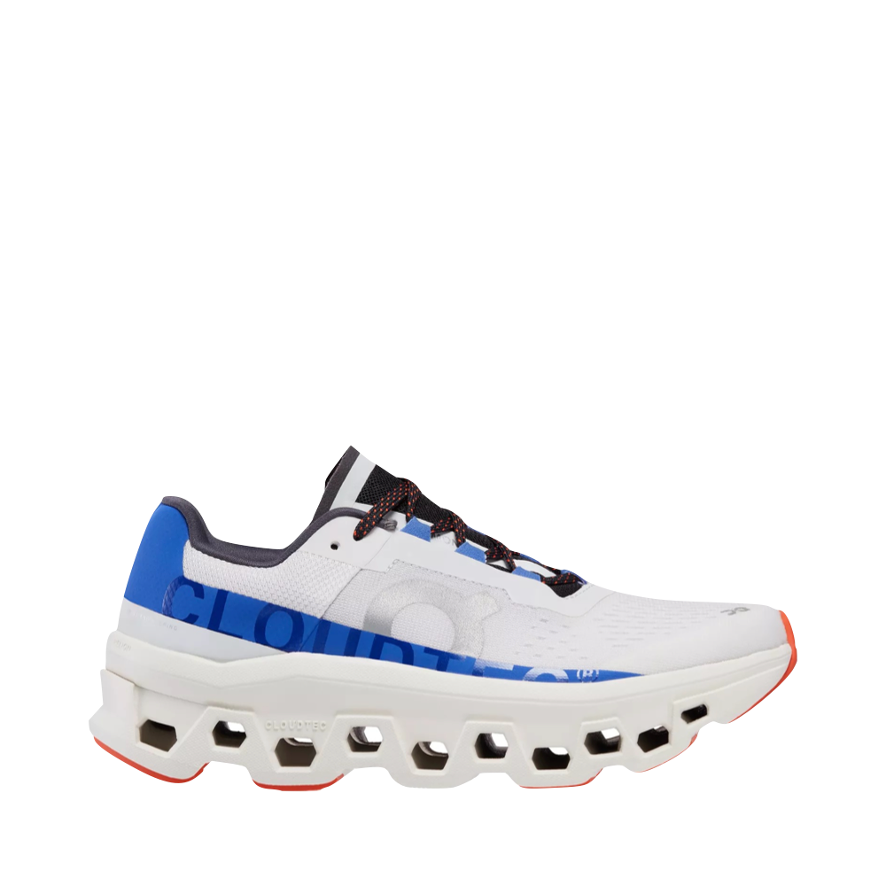 On Women's Cloudmonster Running Sneaker in Frost/Cobalt