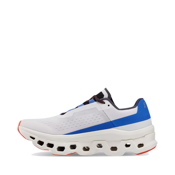 On Women's Cloudmonster Running Sneaker in Frost/Cobalt