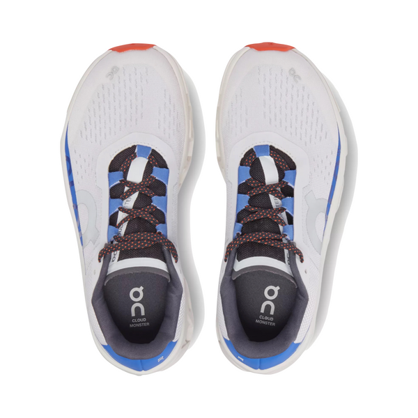On Women's Cloudmonster Running Sneaker in Frost/Cobalt