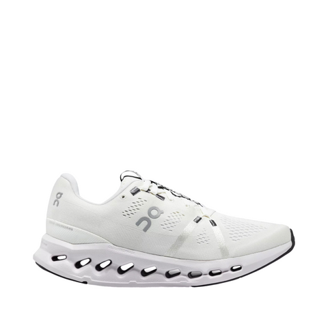On Women's Cloudsurfer Running Sneaker in Frost/White