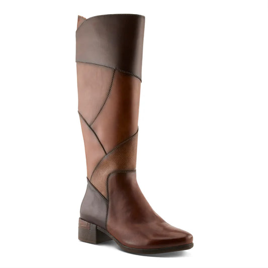 Spring Step Women's Patchwork Tall Side Zip Boot in Brown Multi