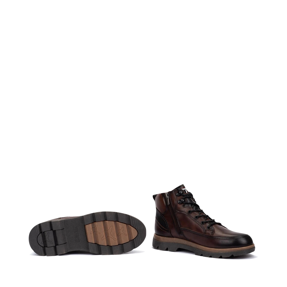 Bottom and side view of Pikolinos Vigo Side Zip Lace Boot for men.