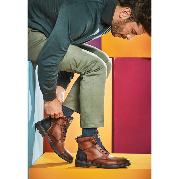 Pikolinos Men's York Two Tone Leather Lace Boot in Cuero