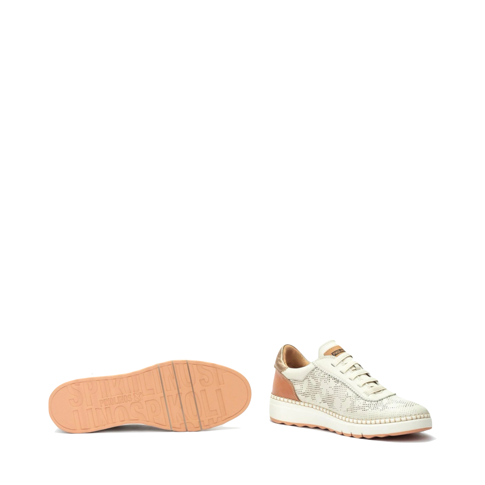 Bottom and side view of Pikolinos Arenas Perfed Leather Sneaker for women.