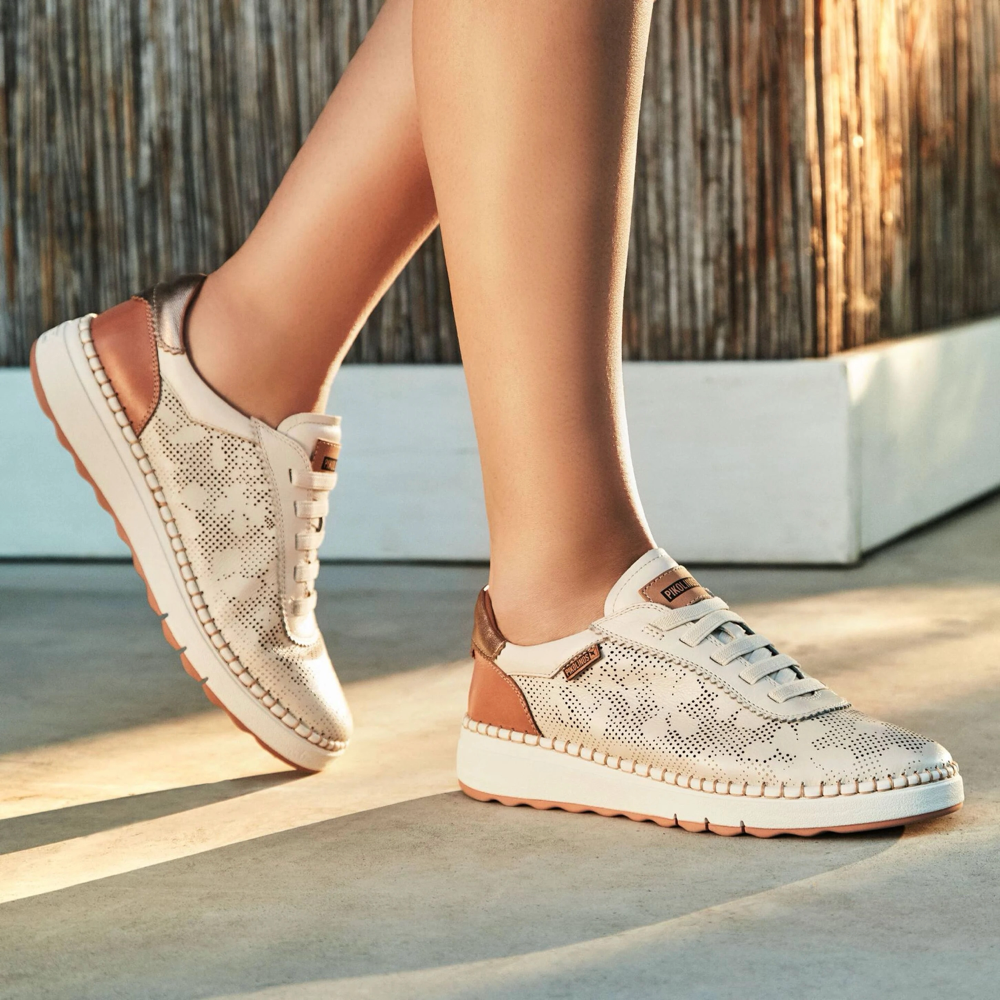 Model view of Pikolinos Arenas Perfed Leather Sneaker for women.