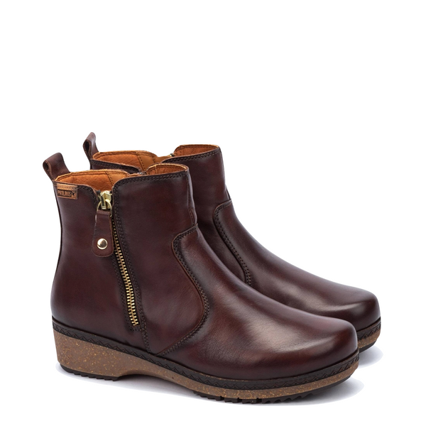 Pikolinos Women's Granada Leather Double Side Zip Boot in Caoba Brown
