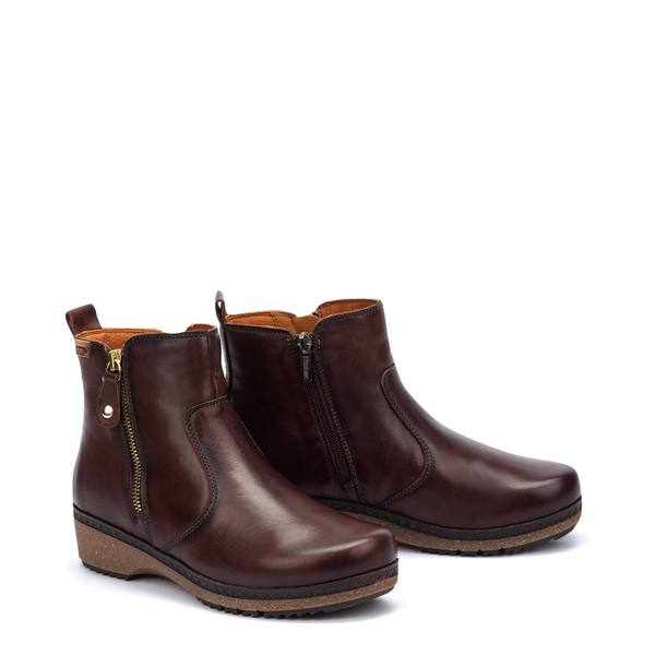 Pikolinos Women's Granada Leather Double Side Zip Boot in Caoba Brown