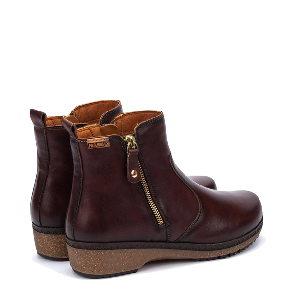 Pikolinos Women's Granada Leather Double Side Zip Boot in Caoba Brown