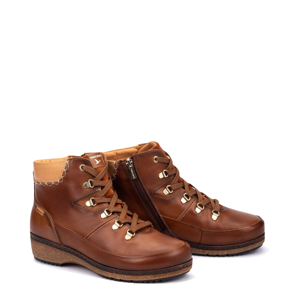 Side (right) view of Pikolinos Granada Side Zip Leather Lace Boot for women.