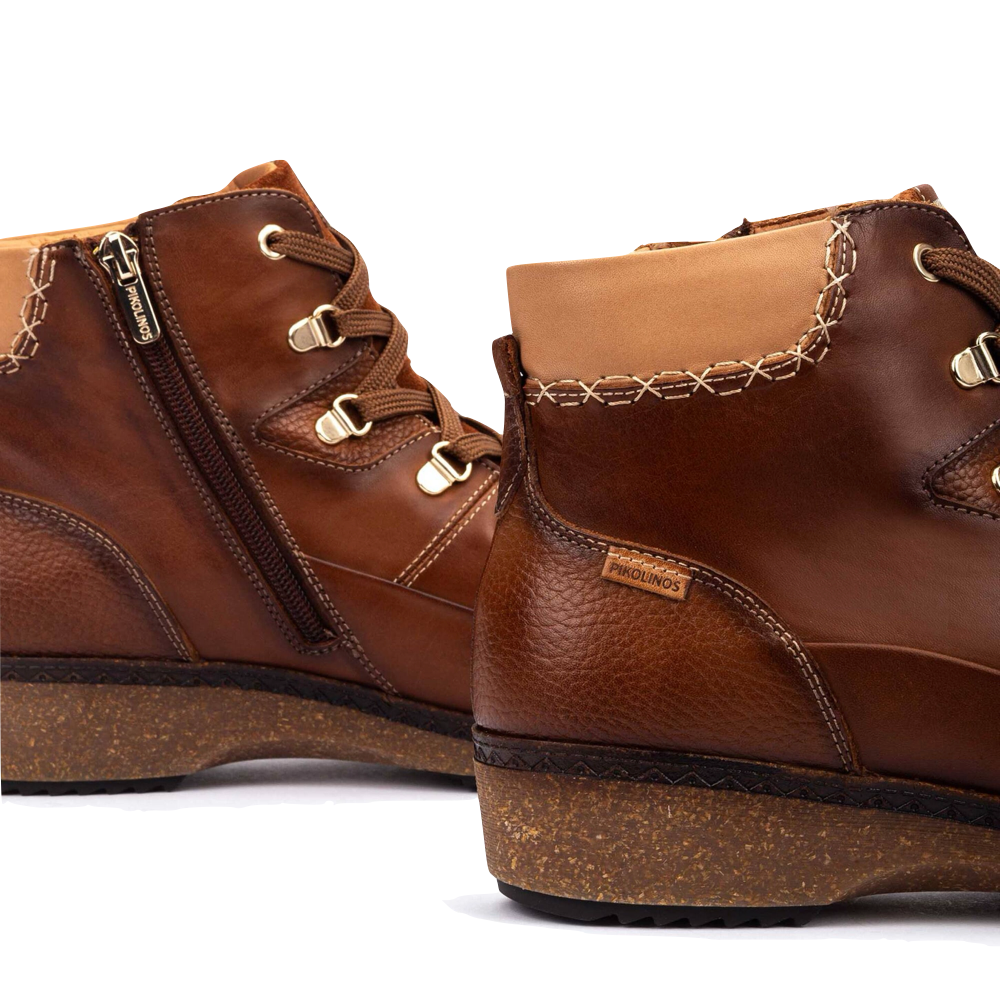 Detail view of Pikolinos Granada Side Zip Leather Lace Boot for women.