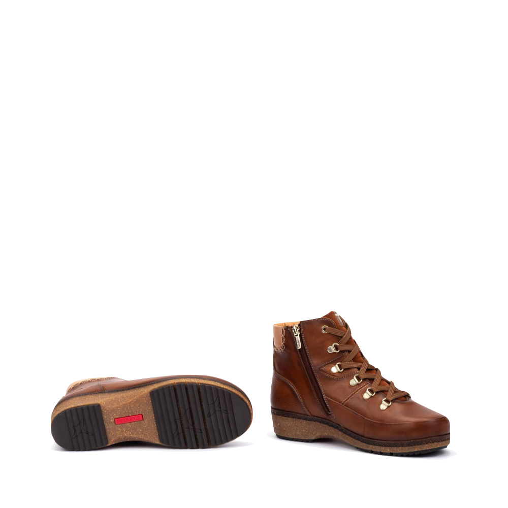 Bottom and side view of Pikolinos Granada Side Zip Leather Lace Boot for women.