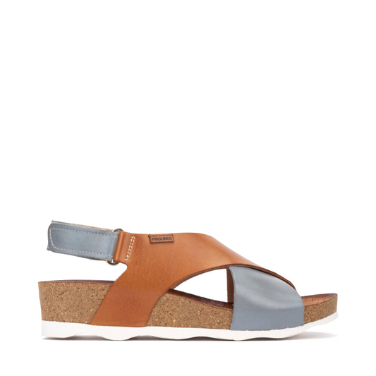 Side (right) view of Pikolinos Mahon Cross Strap Sandal for women.
