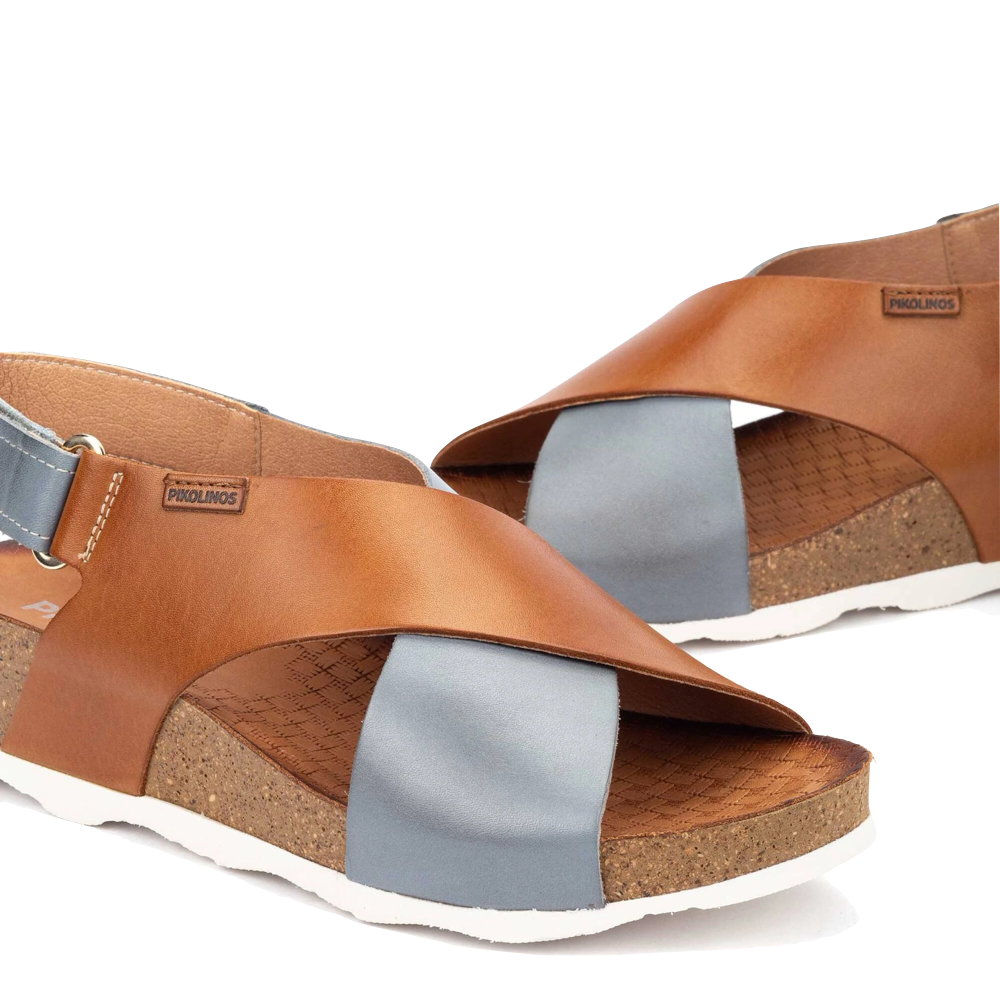 Detail view of Pikolinos Mahon Cross Strap Sandal for women.