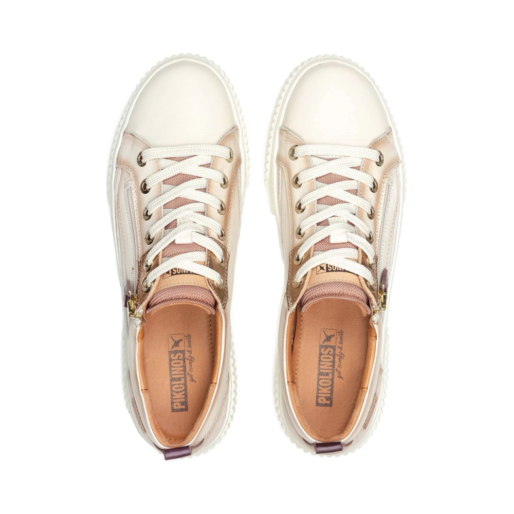 Top-down view of Pikolinos Riells Platform Side Zip Leather Lace Sneaker for women.