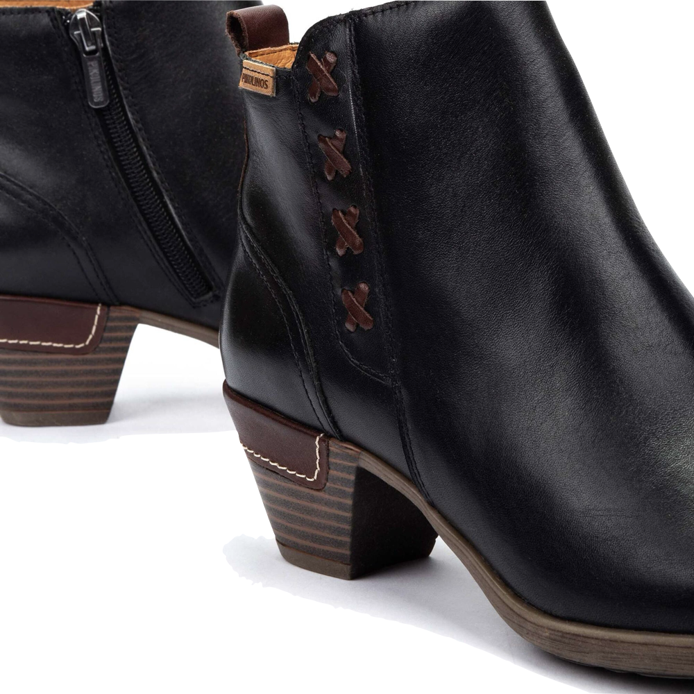 Detail view of Pikolinos Rotterdam 25 Leather Side Zip Ankle Boot for women.