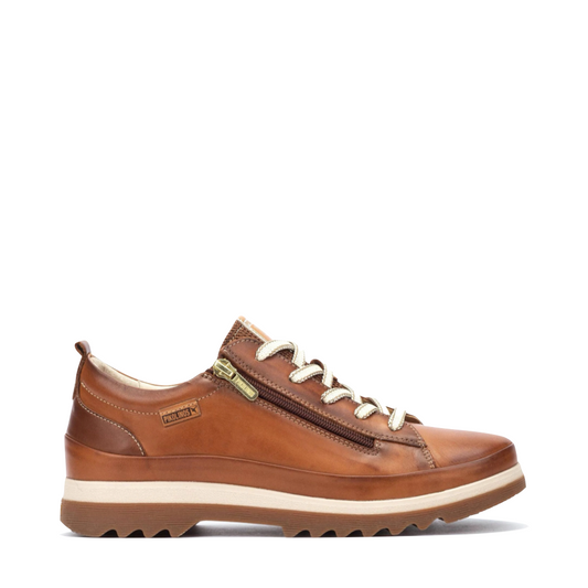 Side (right) view of Pikolinos Vigo Side Zip Leather Lace Sneaker for women.