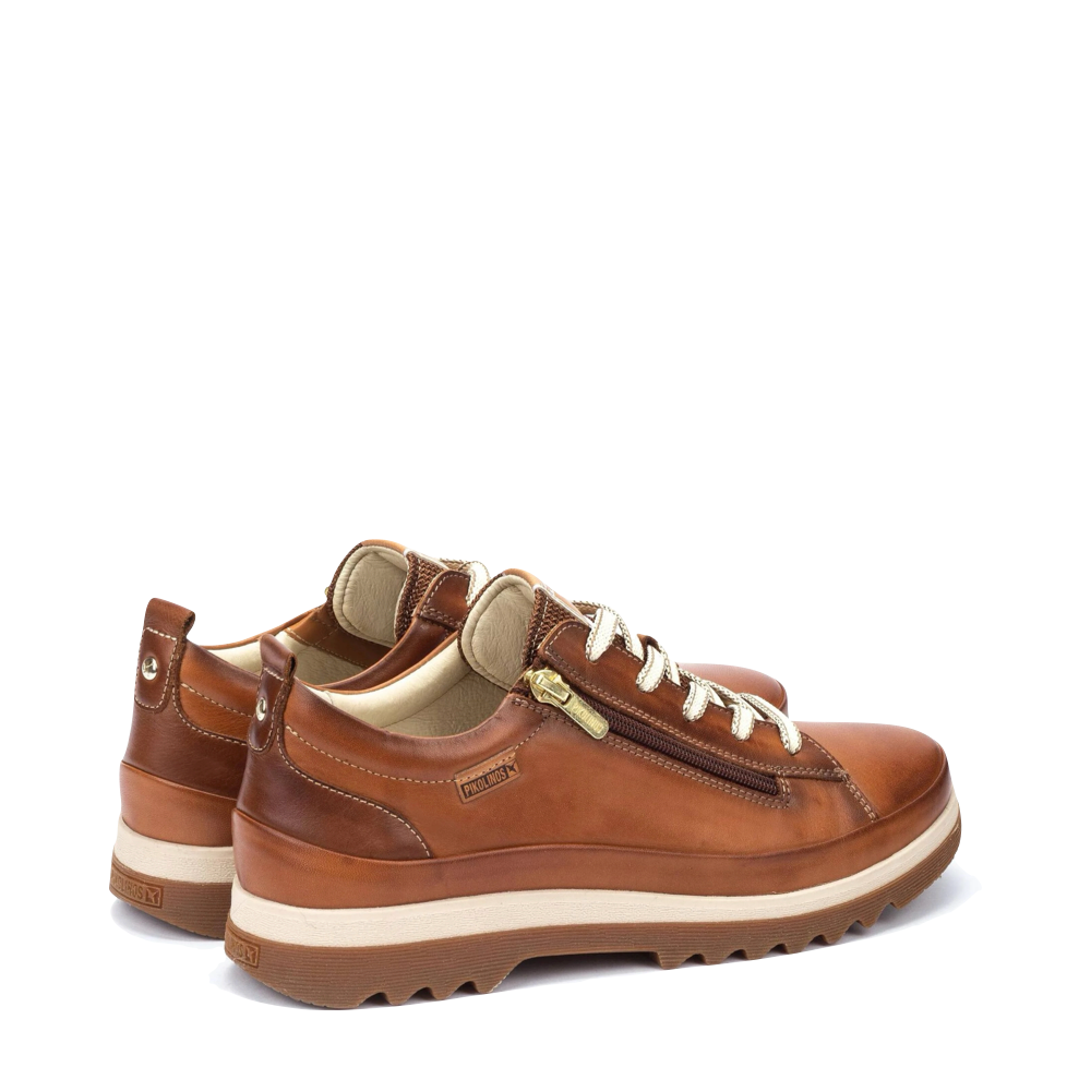 Heel view of Pikolinos Vigo Side Zip Leather Lace Sneaker for women.