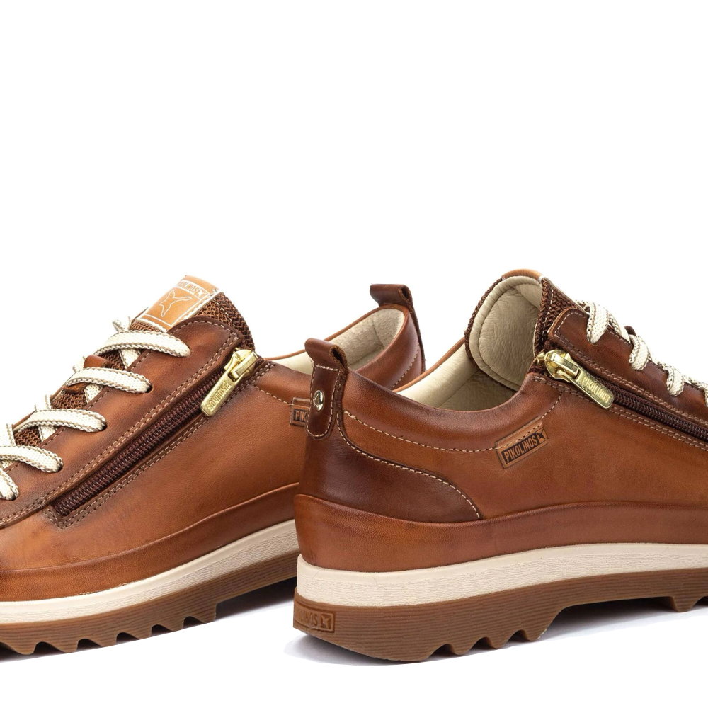 Detail view of Pikolinos Vigo Side Zip Leather Lace Sneaker for women.