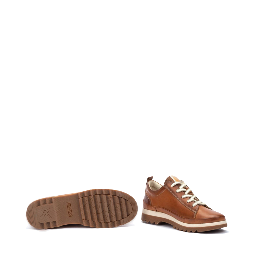 Bottom and side view of Pikolinos Vigo Side Zip Leather Lace Sneaker for women.