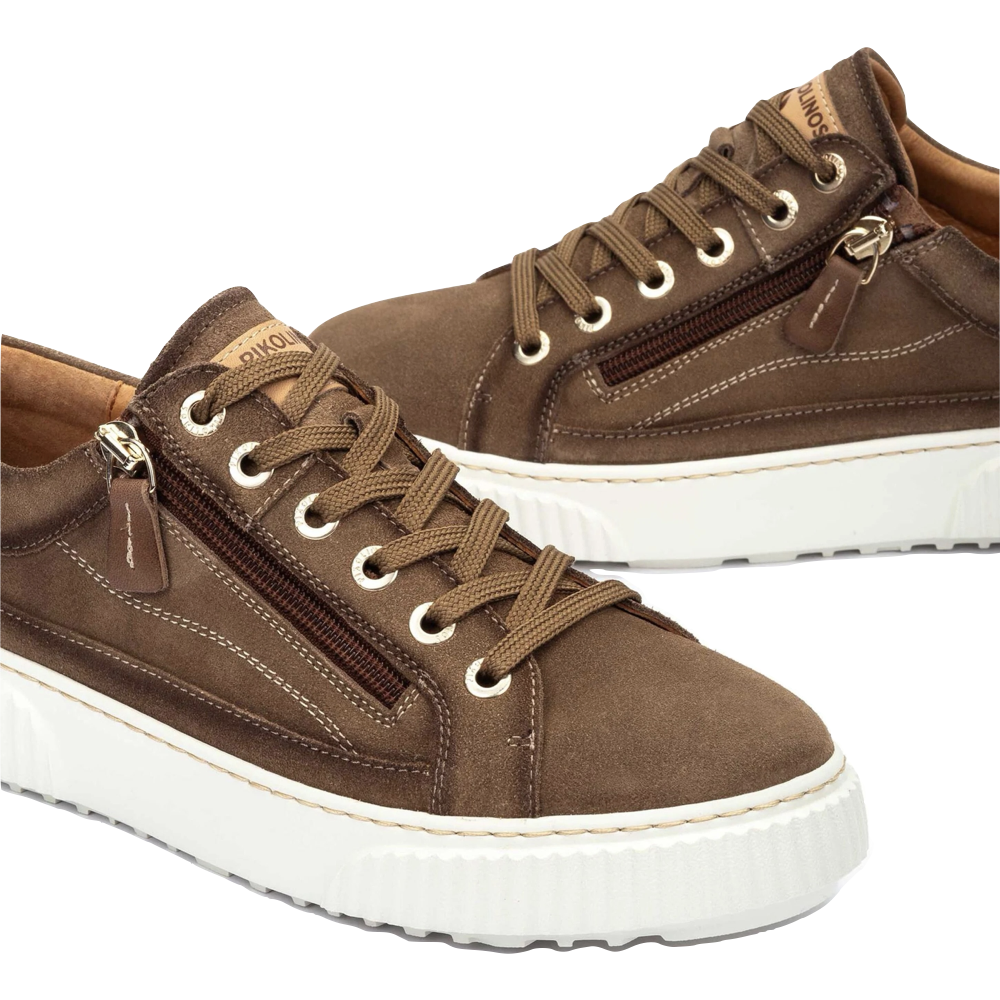 Detail view of Pikolions Riells Platform Side Zip Leather Lace Sneaker for women.