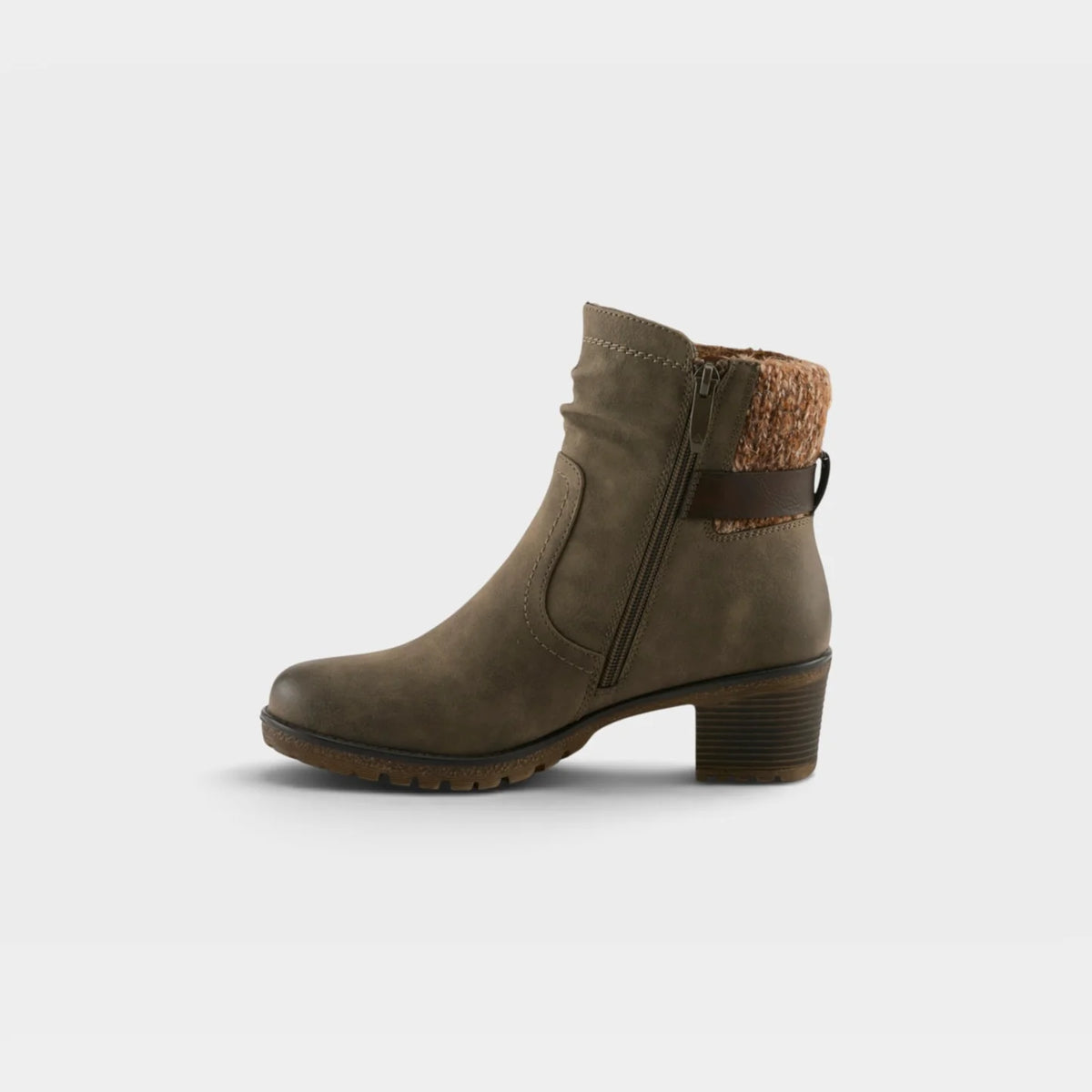 Spring Step Women's Rene Side Zip Heeled Sweater Cuff Boot in Olive Green