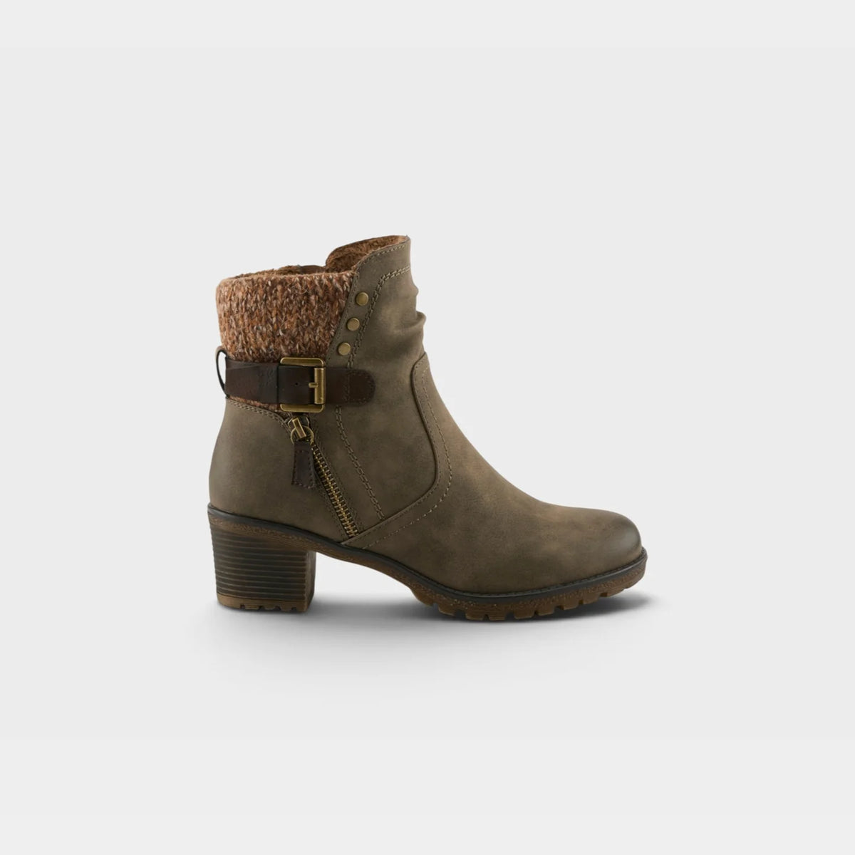 Spring Step Women's Rene Side Zip Heeled Sweater Cuff Boot in Olive Green