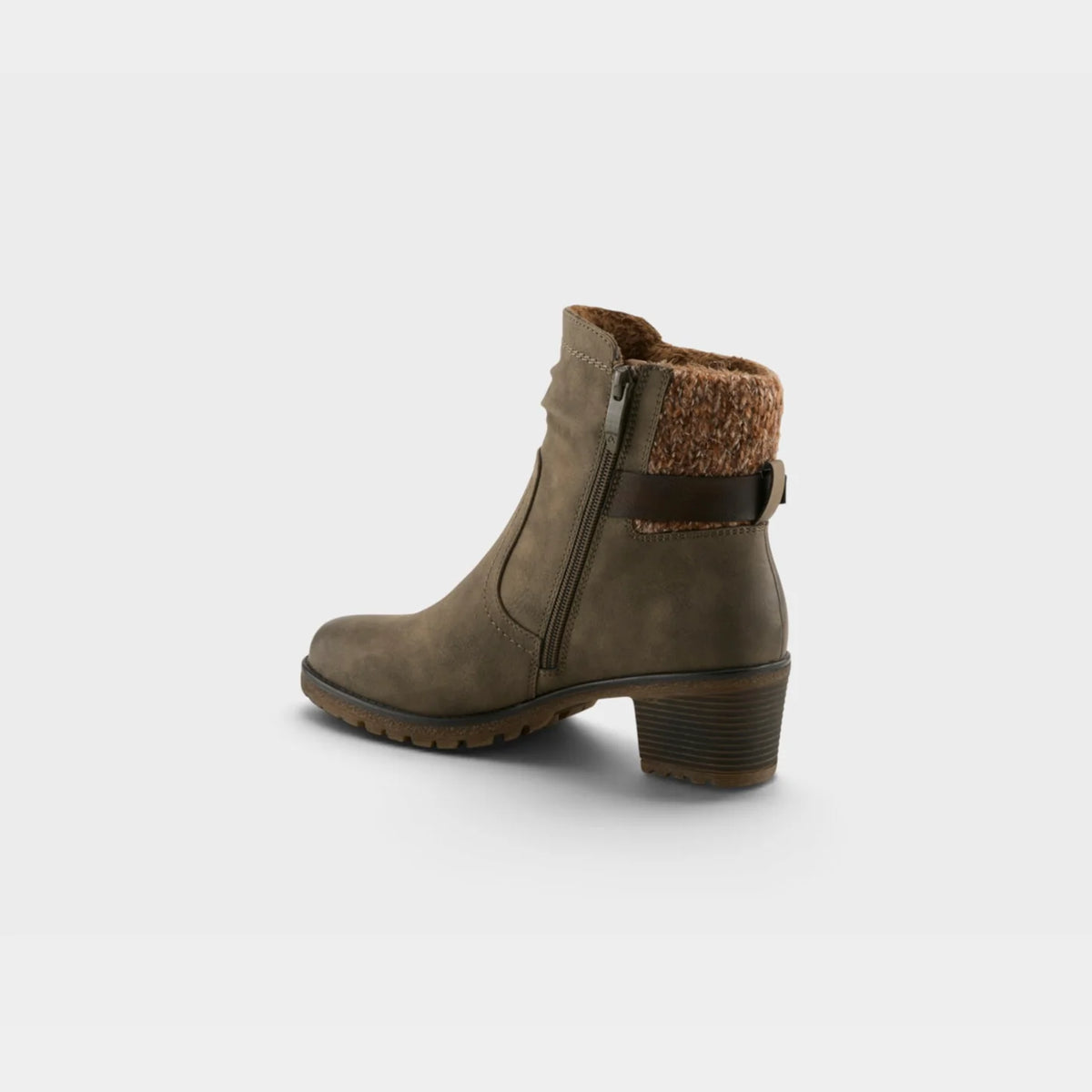Spring Step Women's Rene Side Zip Heeled Sweater Cuff Boot in Olive Green