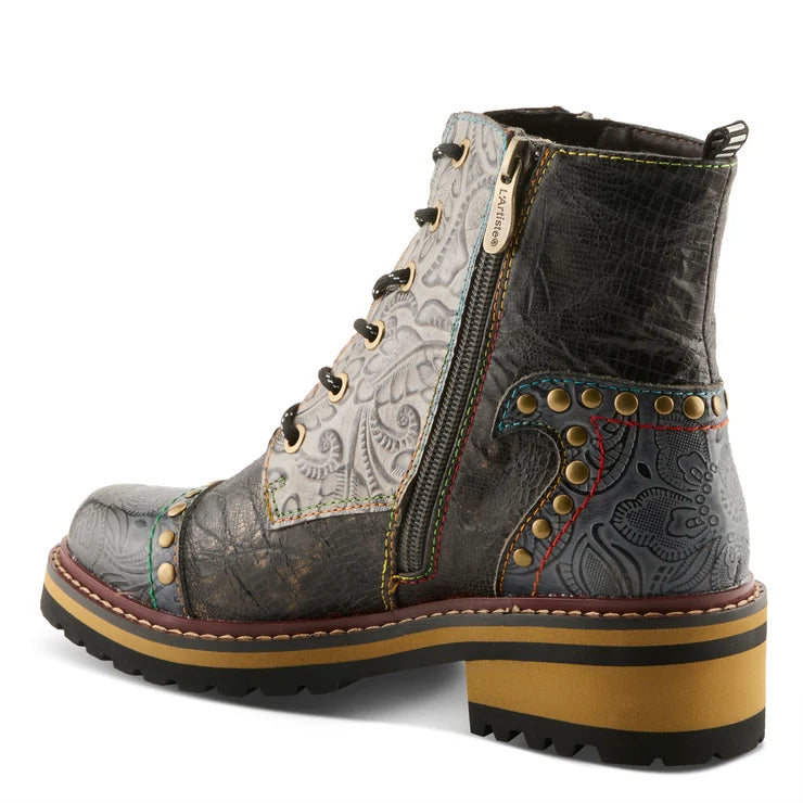 Spring Step Women's Rugup Studded Side Zip Lace Boot in Slate Multi