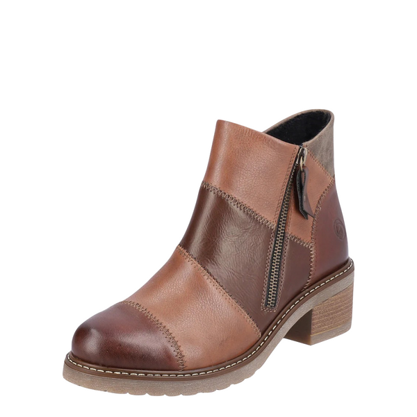 Remonte Women's 75 Multi Side Zip Heeled Boot in Brown Multi