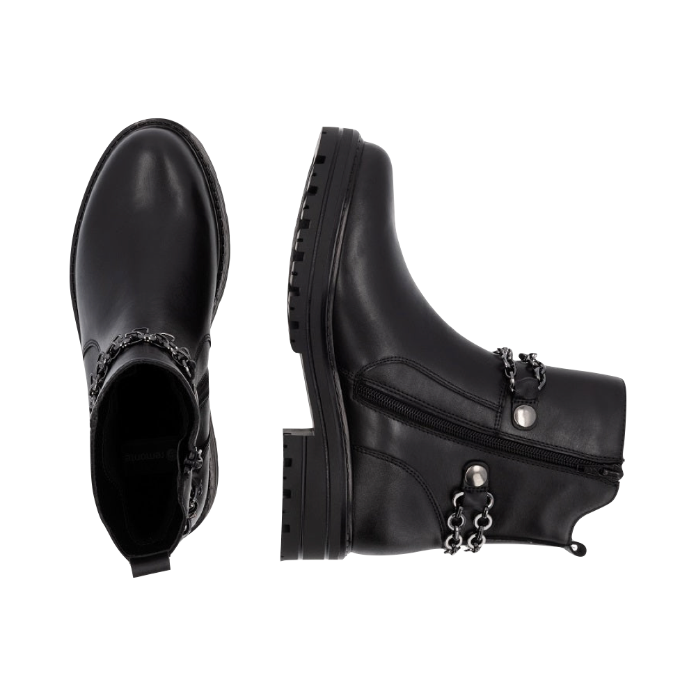 Top-down and side view of Remonte 85 Chain Boot for women.