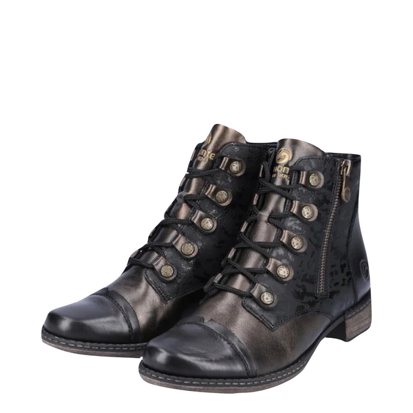 Remonte Women's Chandra 91 Mid Side Zip Lace Boot in Black Multi