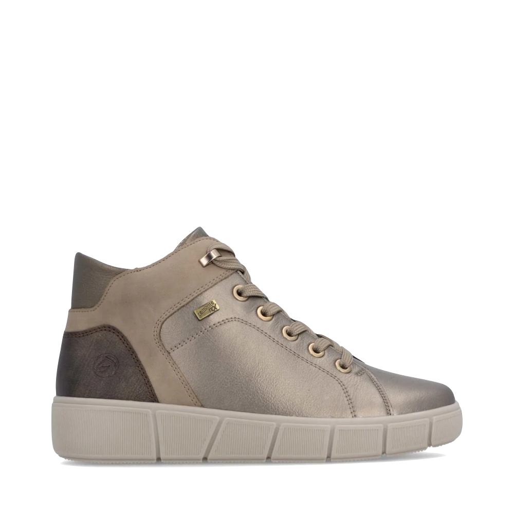 Side (left) view of Remonte Gesa 77 Waterproof Side Zip Lace Boot for women.
