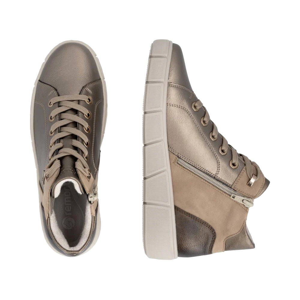 Top-down and side view of Remonte Gesa 77 Waterproof Side Zip Lace Boot for women.
