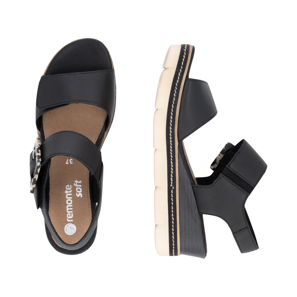 Top-down and side view of Remonte Jerilyn 53 Wedge Sandal for women.